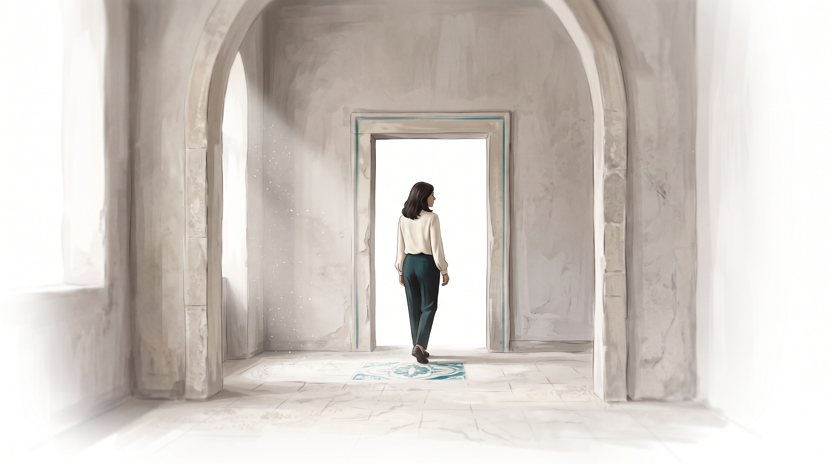 Mariam walking the empty rooms of the old villa