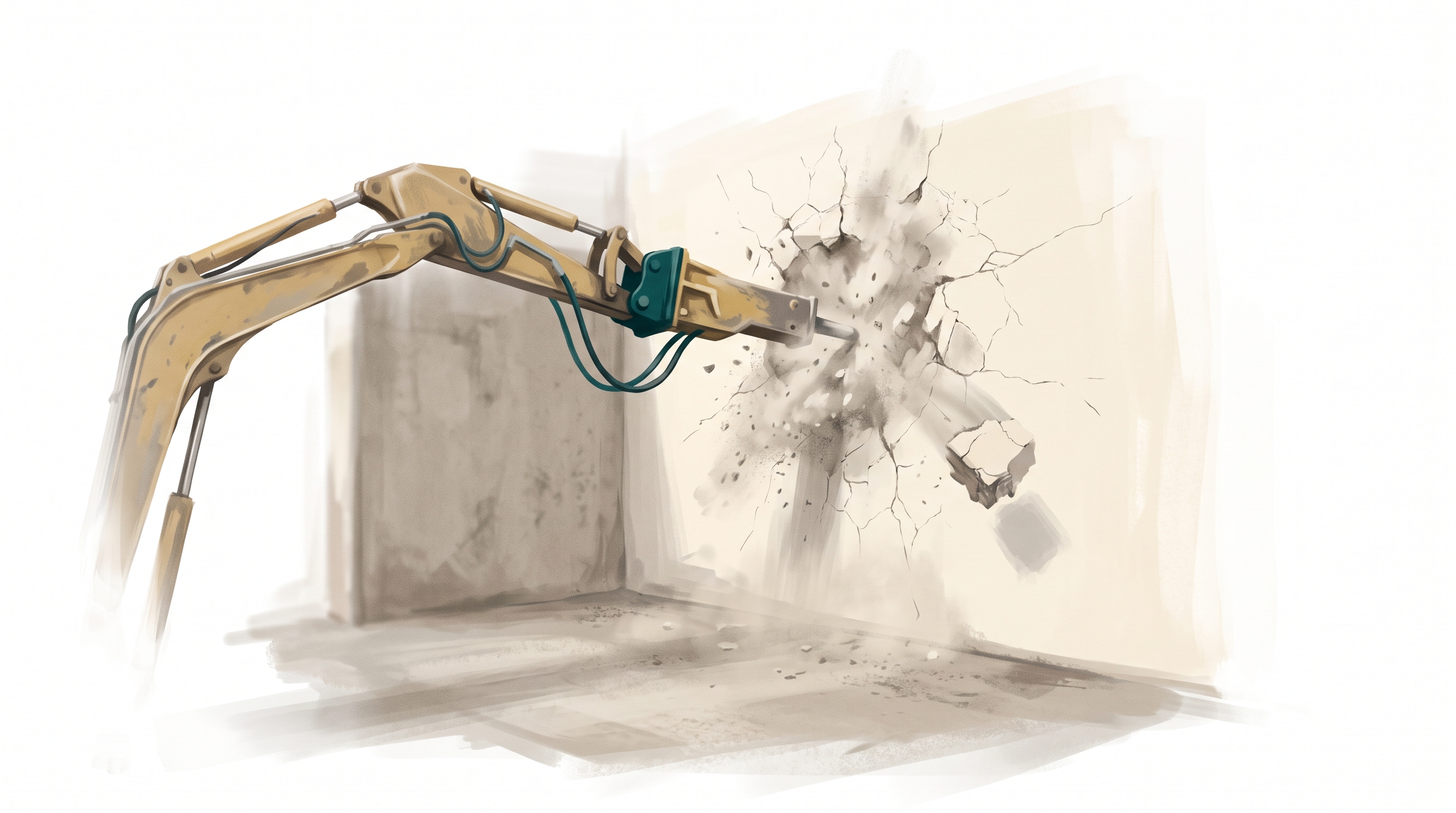 The first strike of demolition against the old villa