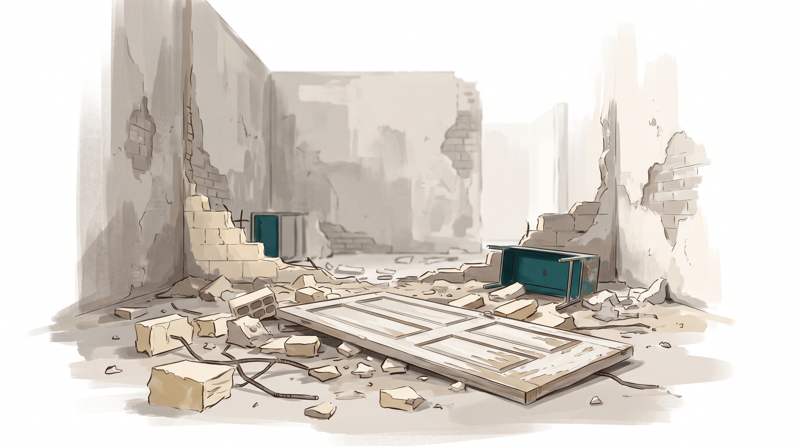 Rubble where rooms used to be
