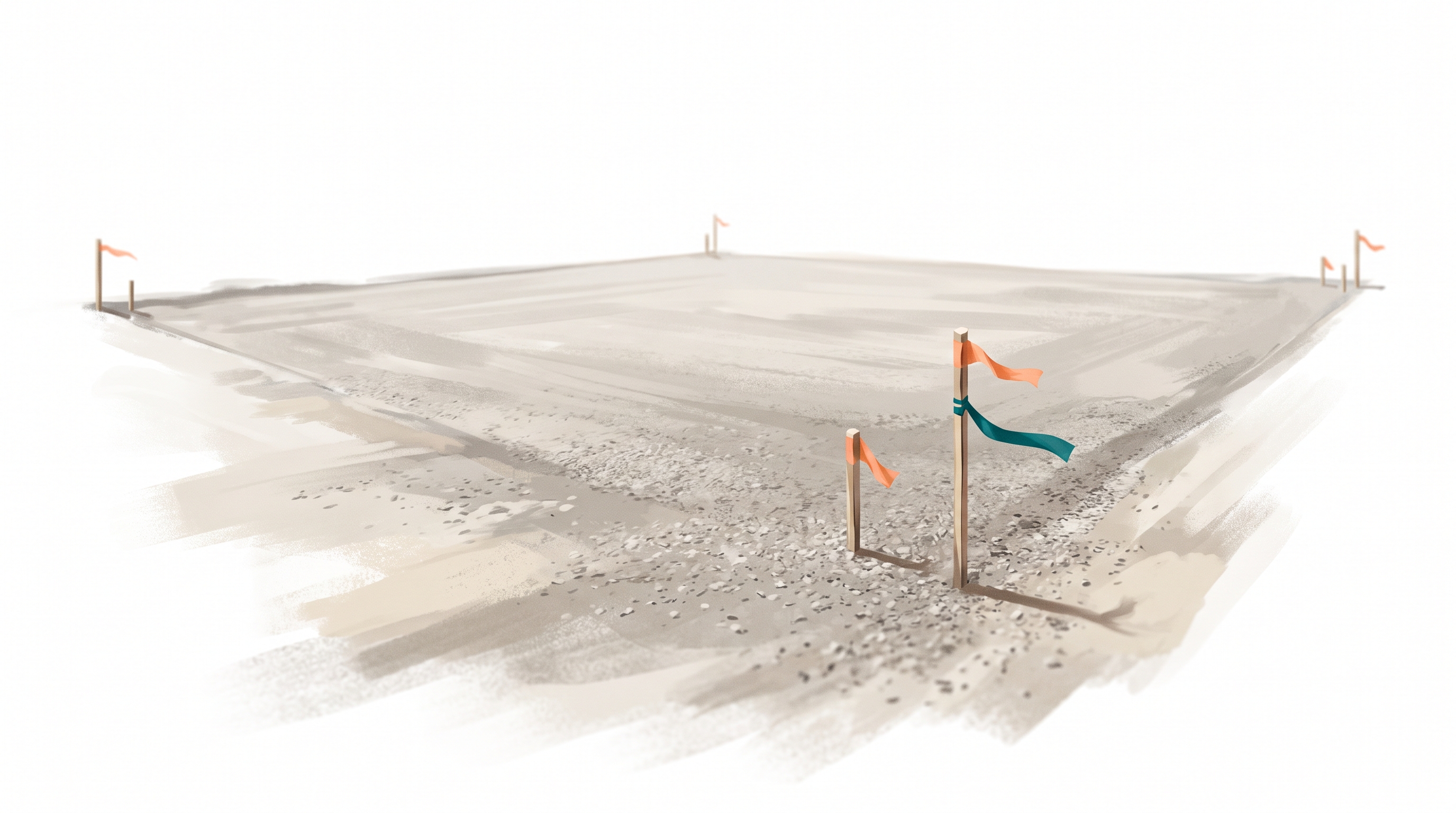 The cleared plot, empty and flat under an open sky