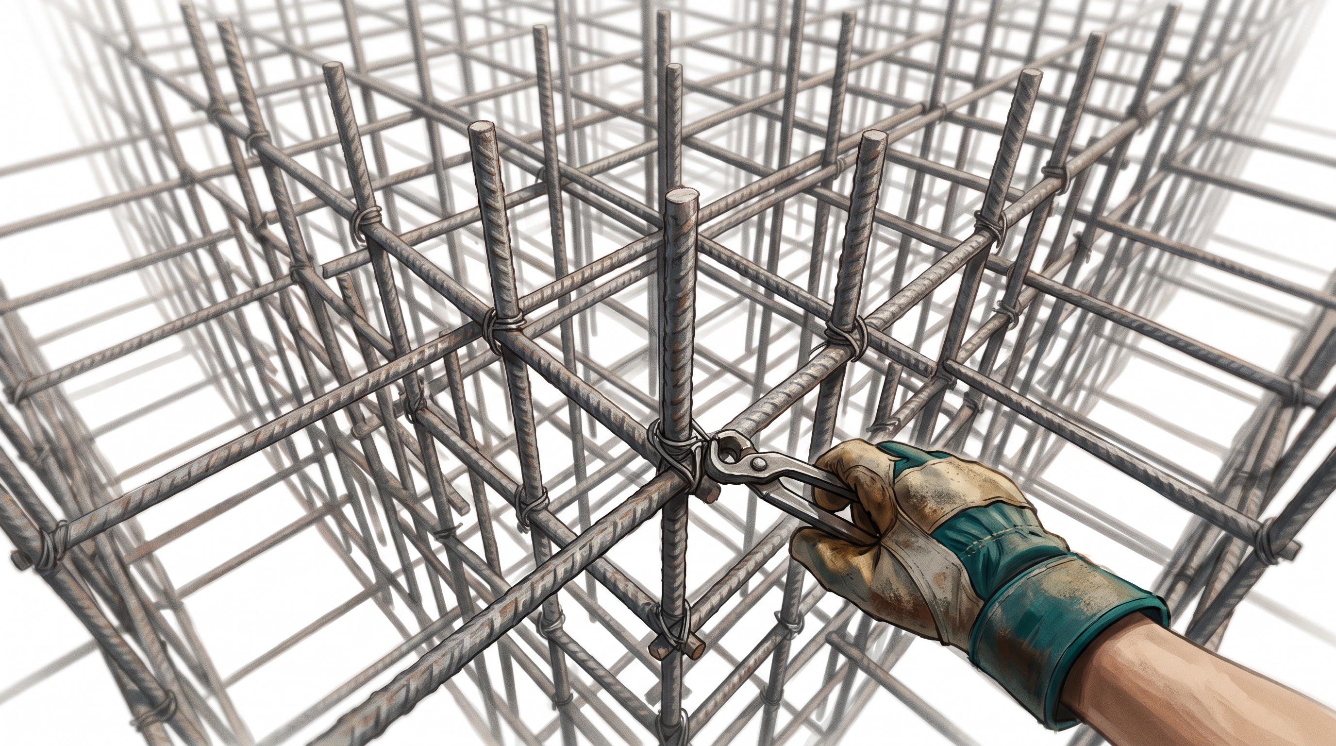 Reinforcement steel rising from the foundation