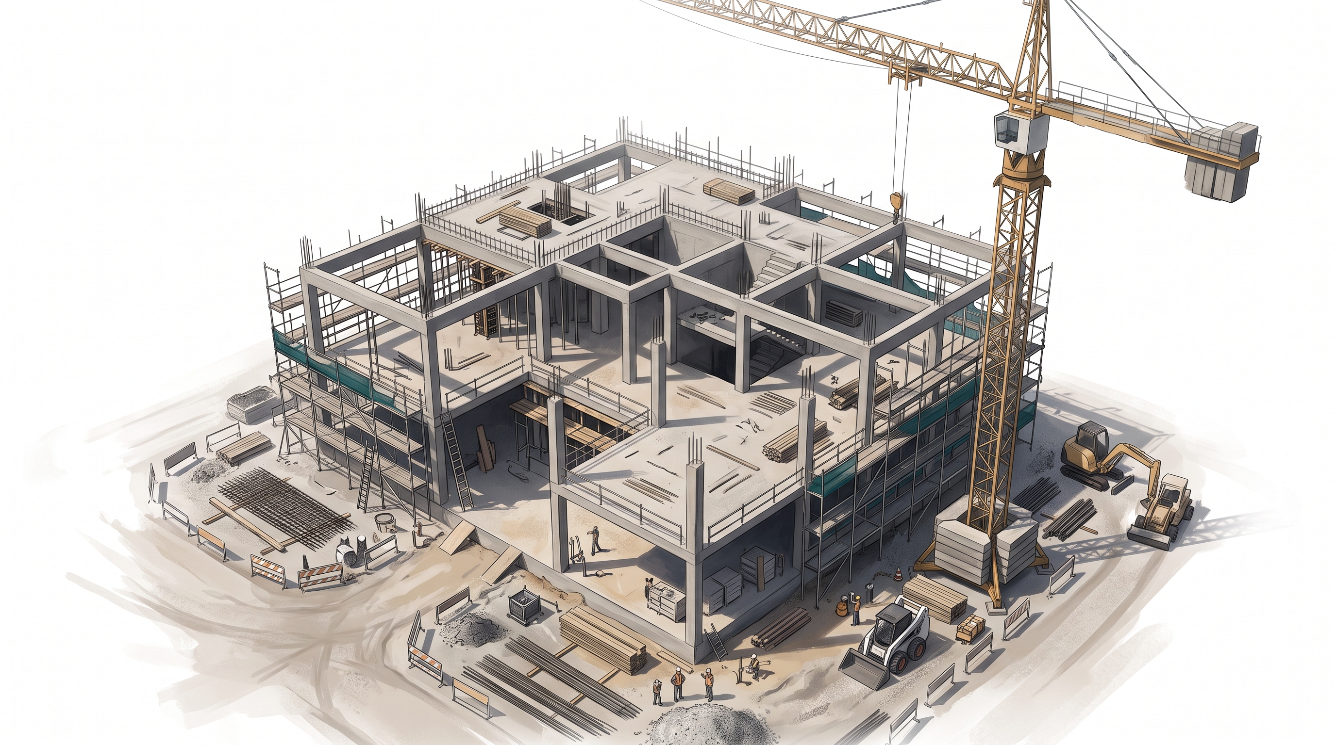 Tower crane over the rising structure