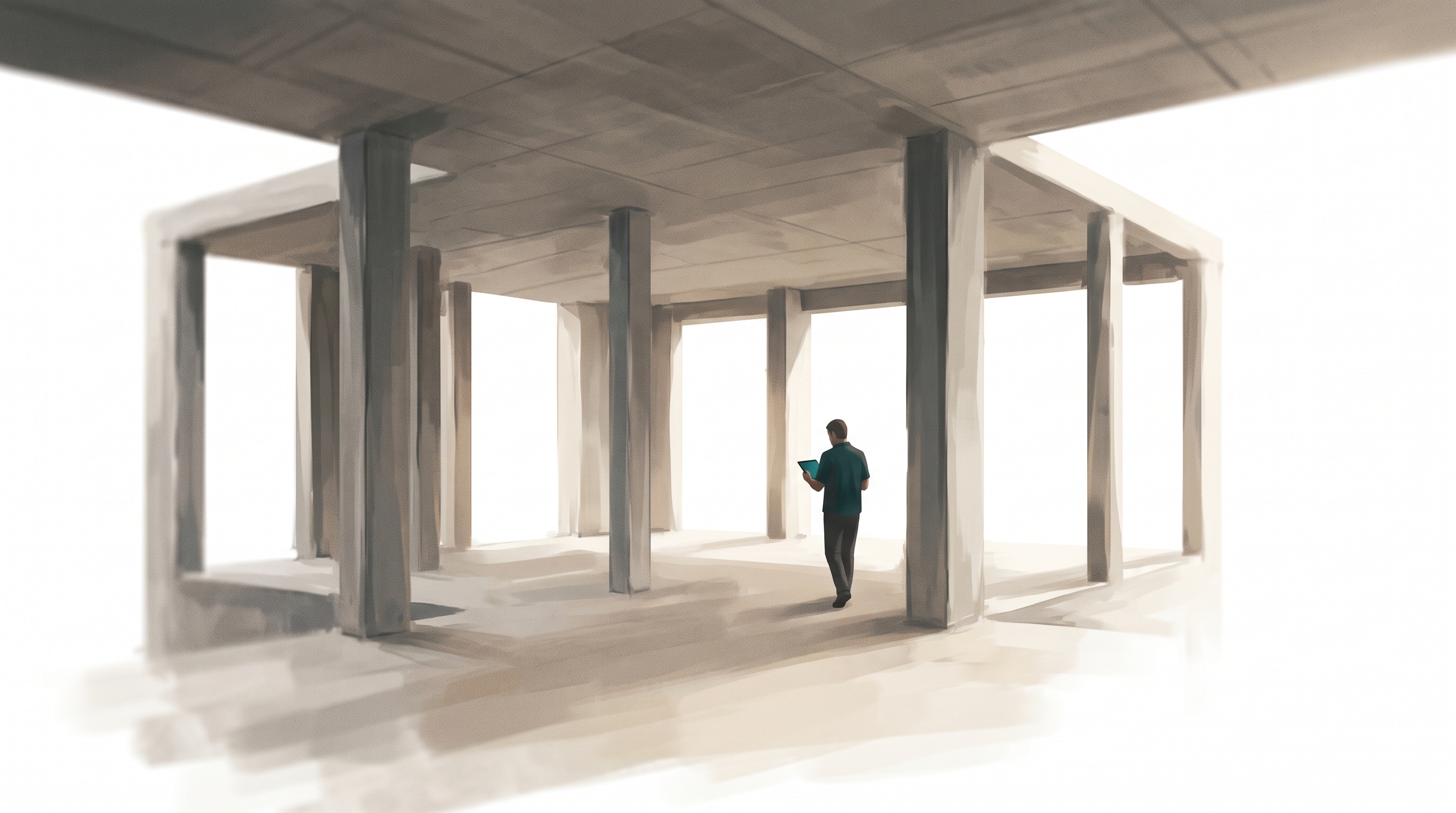 Bare concrete rooms before the walls close in
