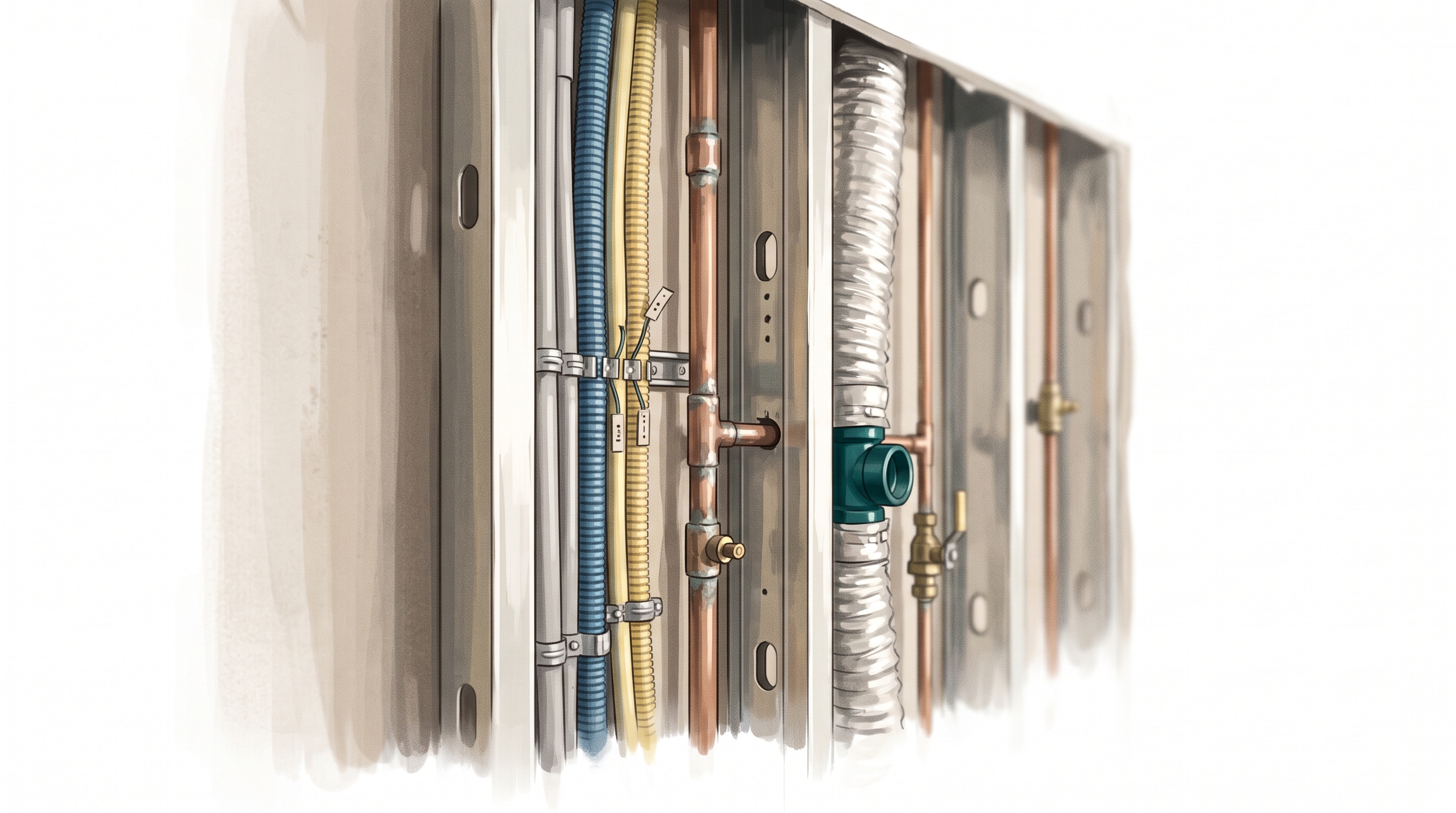 Cable and conduit threaded through the walls
