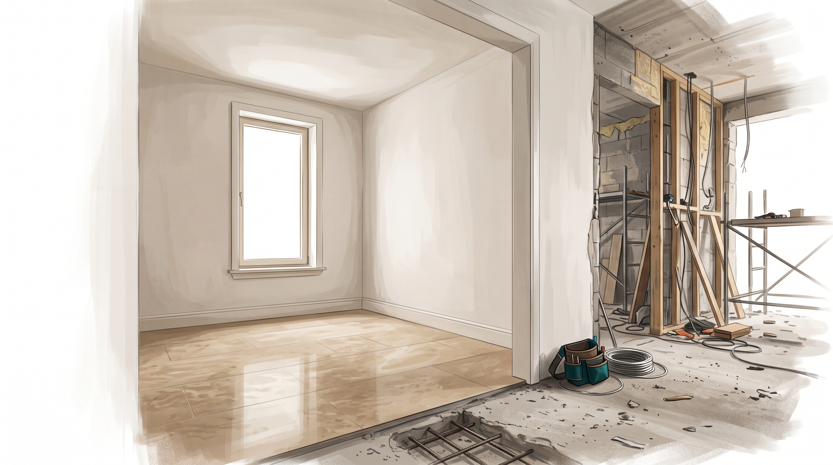 The first fully finished room, warm in the morning light