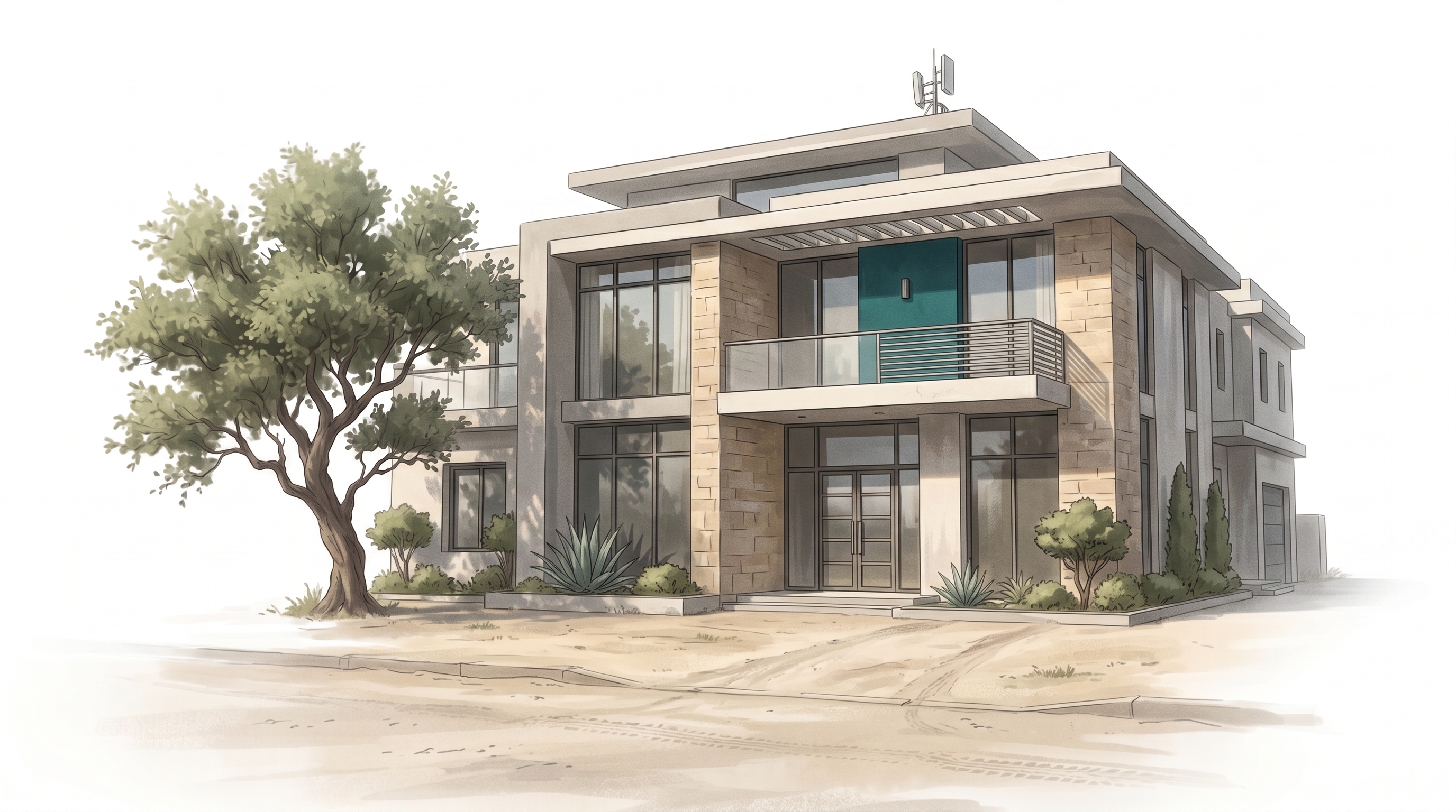 The finished mansion in the same light as the old villa