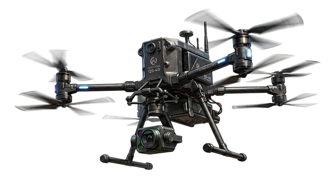 Survey drone crossing the empty plot